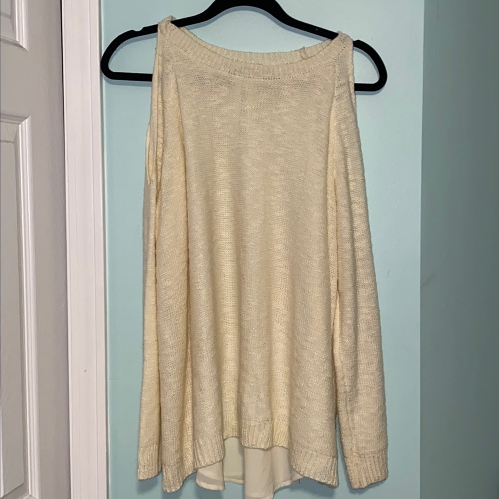 Cream colored cold shoulder sweater